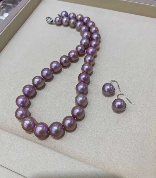 Collier et boucles d'oreilles en perles Edison violet violet