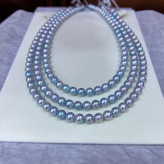 Silver Blue Color Saltwater MADAMA(Akoya) Pearls Necklace