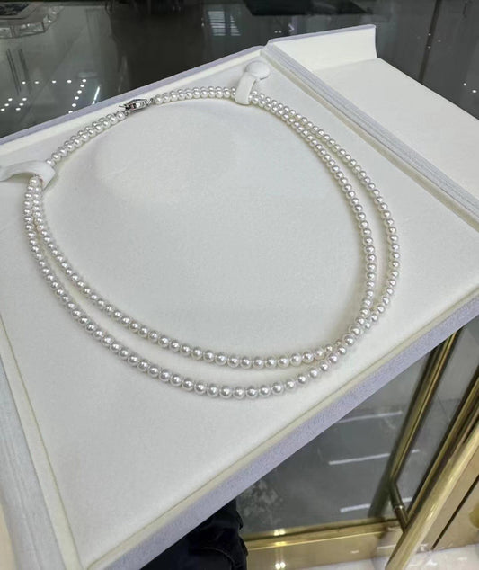 Aurora White Freshwater Nucleated Pearls Double Chain Baby Necklaces