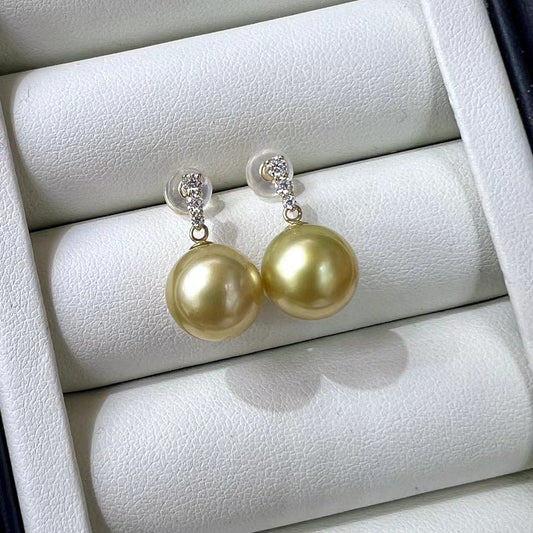 Strong Tea-Golden Color South Sea Pearls Earrings