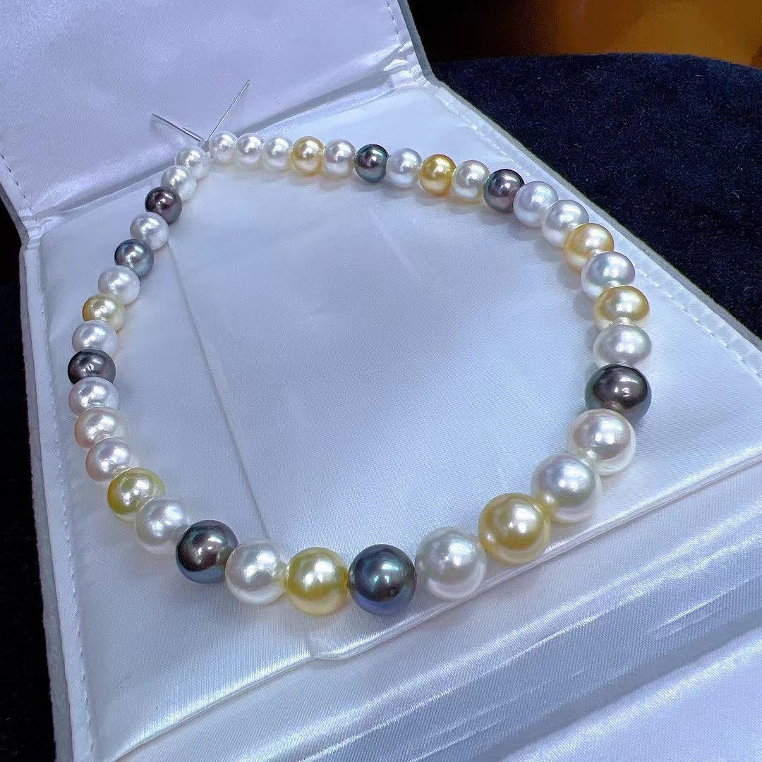 White&Golden&Black South Sea Pearls & Tahitian Pearls Necklace