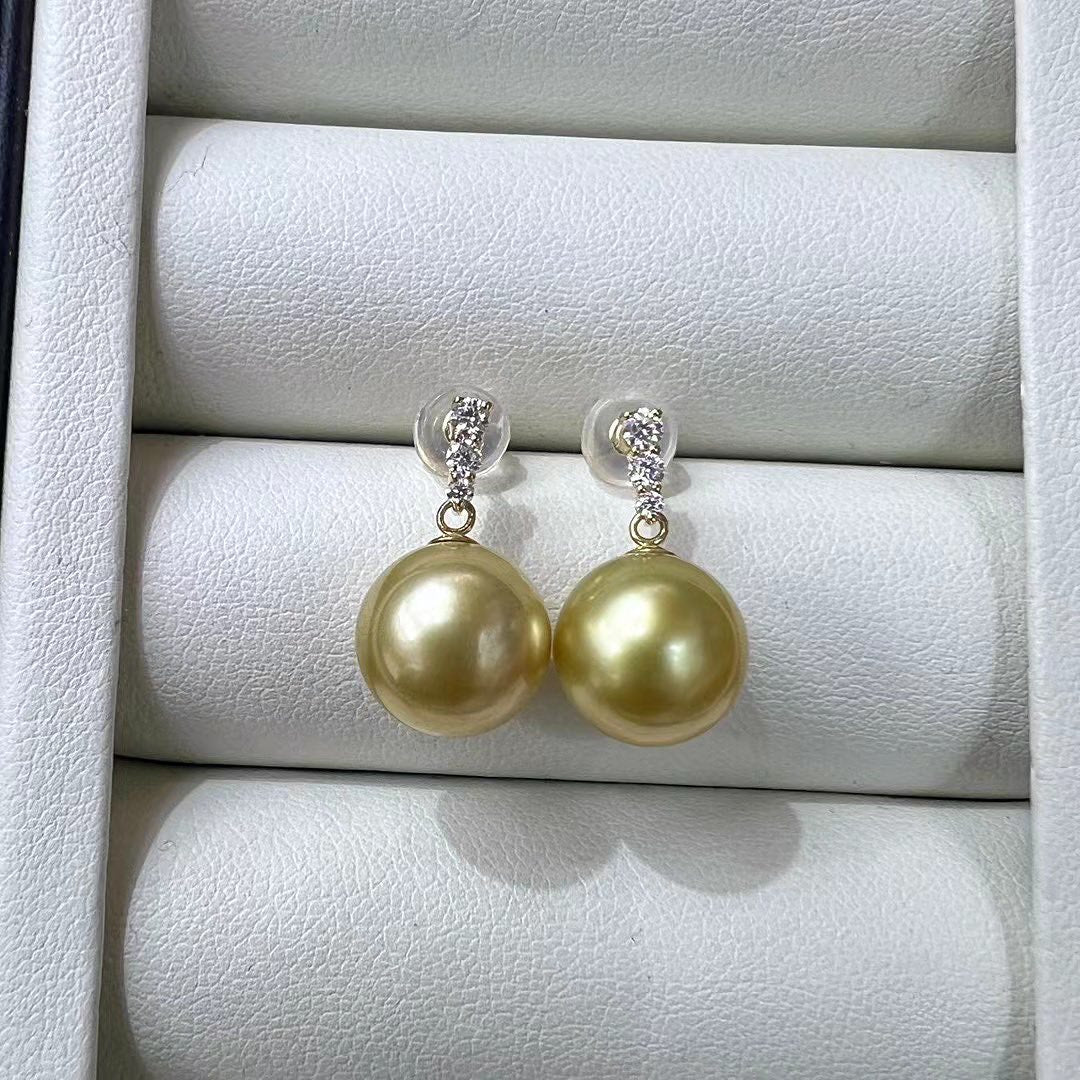 Strong Tea-Golden Color South Sea Pearls Earrings