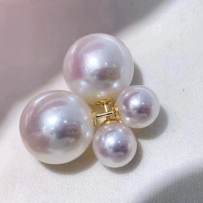 White Freshwater Nucleated Pearls Double Beads Earrings