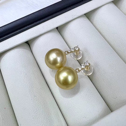 Strong Tea-Golden Color South Sea Pearls Earrings