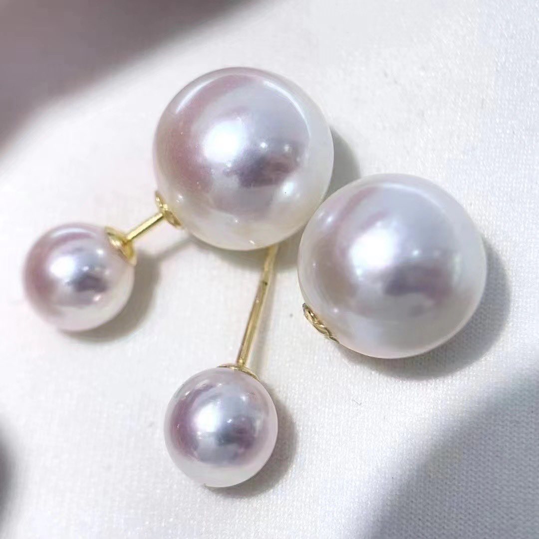 White Freshwater Nucleated Pearls Double Beads Earrings