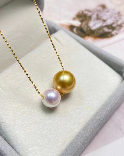 White Saltwater Akoya Pearl & Golden South Sea Pearl Pendant