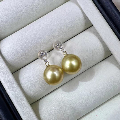 Strong Tea-Golden Color South Sea Pearls Earrings