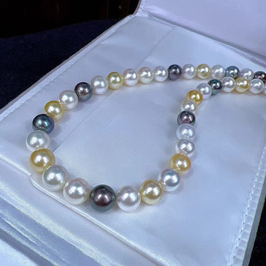 White&Golden&Black South Sea Pearls & Tahitian Pearls Necklace