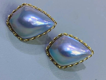 Sky Blue Color Shield Saltwater Mabe Pearls Earrings