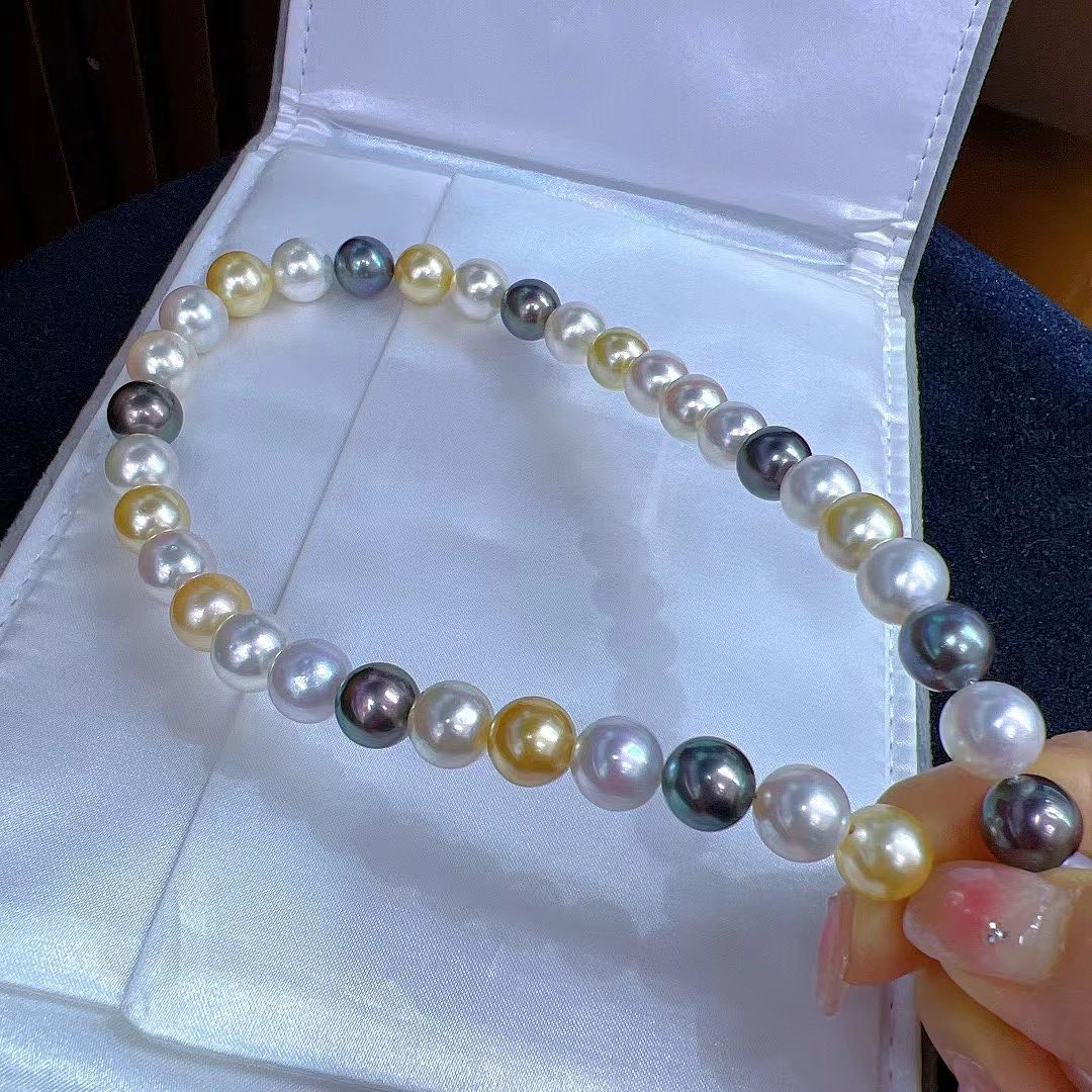 White&Golden&Black South Sea Pearls & Tahitian Pearls Necklace