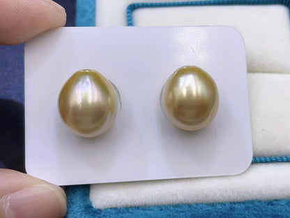 Golden Water-Drop South Sea Pearl Earrings