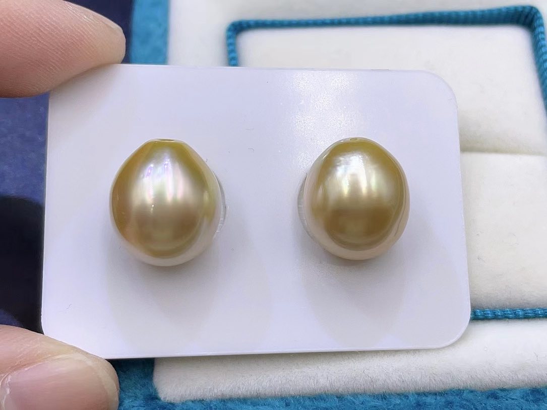 Golden Water-Drop South Sea Pearl Earrings