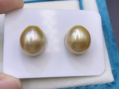 Golden Water-Drop South Sea Pearl Earrings