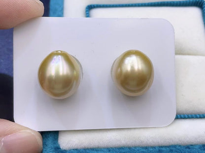 Golden Water-Drop South Sea Pearl Earrings