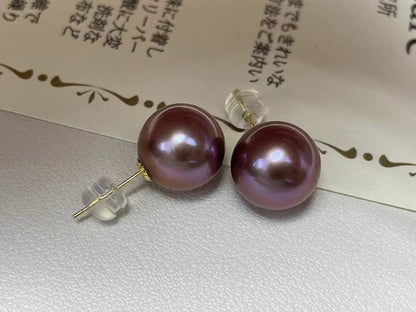 Plum Purple Color Edison Pearls Earrings